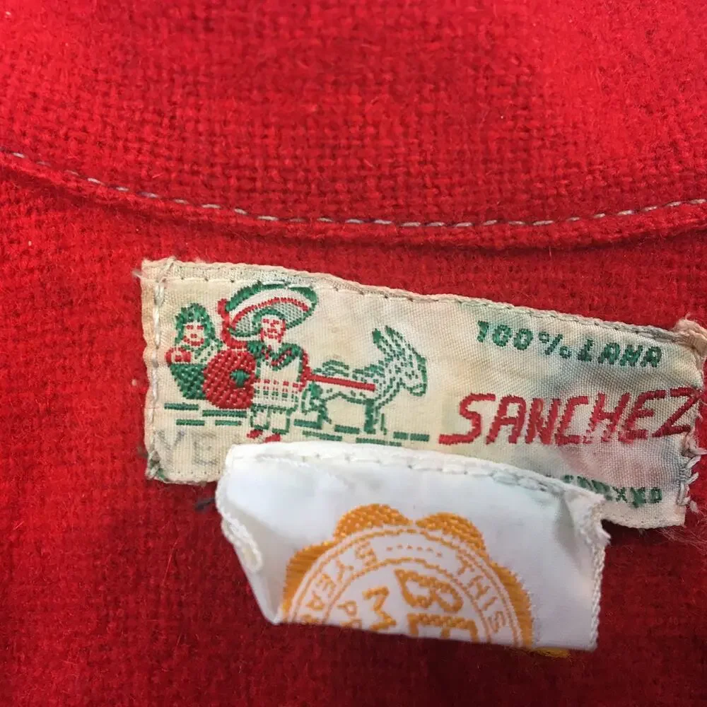 Embroidered Red Wool Jacket Vintage Made in Mexico Agave Horseshoe Sanchez